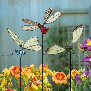 Set of 3- 20 Inch Butterfly Garden Stakes Decor, Dragonfly Stakes, Glow in Dark